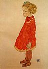 Little Girl with Blond Hair in a Red Dress by Egon Schiele